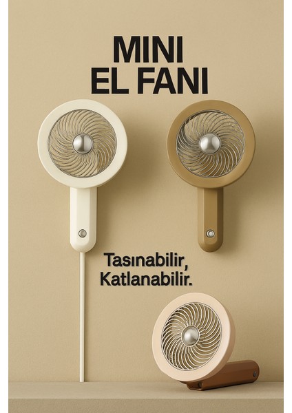 Mini Vantilatör – Şarjlı, 3 Hız Ayarlı, Taşınabilir El Fanı