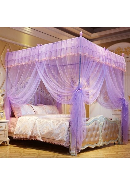 Saray Tarzı Şifreleme Ayaklı Paslanmaz Çelik Üç Kapılı Cibinlik, Özellikler: 32 mm Braket, Boyut: 180X220 cm (Mor) (Yurt Dışından)