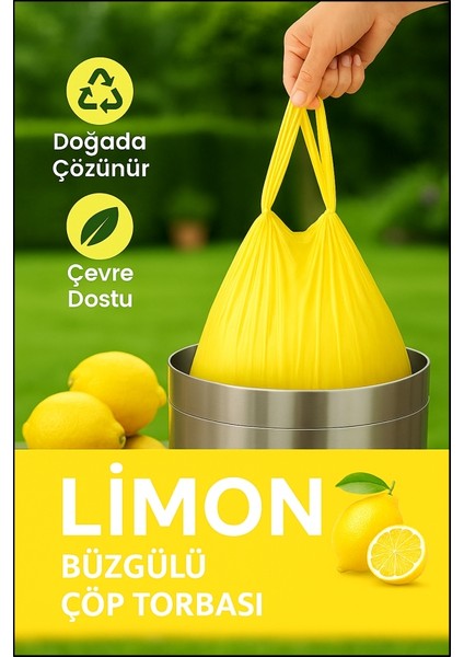30 Adet Limon Kokulu Büzgülü Orta Boy Avantaj Paket Çöp Poşetleri Çöp Torbaları 55X60 cm fiyatları