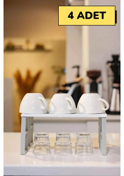 Büyük Dolap Içi Metal Raf Seti, Bardak ve Düzenleme Rafları, Beyaz, 4'lü