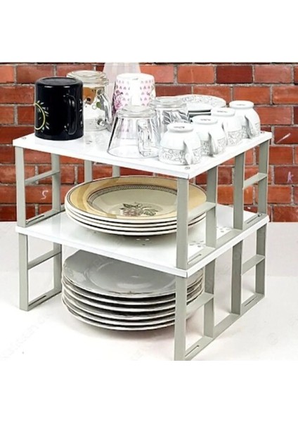 Büyük Dolap Içi Metal Raf Seti, Bardak ve Düzenleme Rafları, Beyaz, 4'lü modelleri