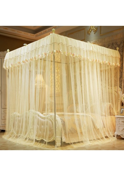 Saray Tarzı Şifreleme Ayaklı Paslanmaz Çelik Üç Kapılı Cibinlik, Özellikler: 32 mm Braket, Boyut: 120X200 cm (Sarı) (Yurt Dışından) fiyatları