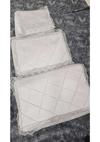 Kadife 3'lü Bohça Seti, Gri, Nişan ve Düğün Için Şık ve Zarif Tasarım