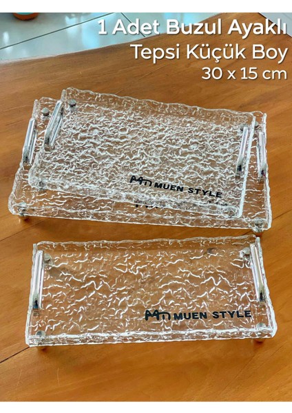 Kırık Cam Desenli Kristal Şeffaf Ayaklı Akrilik Tepsi, 30X15 Cm, Dekoratif ve Şık
