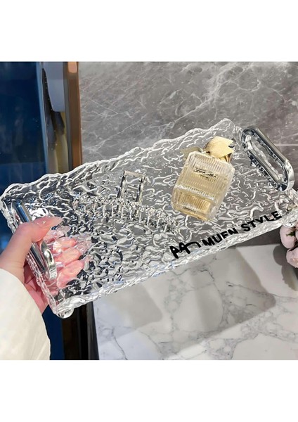 Kırık Cam Desenli Kristal Şeffaf Ayaklı Akrilik Tepsi, 30X15 Cm, Dekoratif ve Şık fiyatları