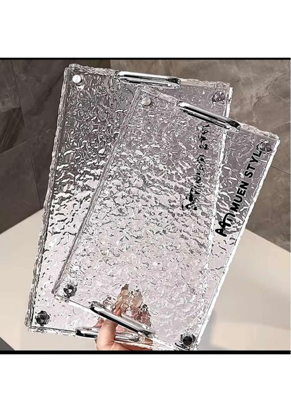Kırık Cam Desenli Kristal Şeffaf Ayaklı Akrilik Tepsi, 30X15 Cm, Dekoratif ve Şık modelleri