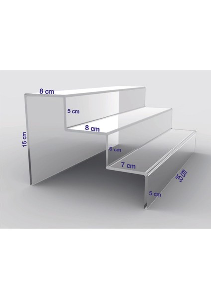 Şeffaf Pleksi 3 Kademeli Merdiven Sergileme Standı, 35 Cm, Gri Renk fiyatları