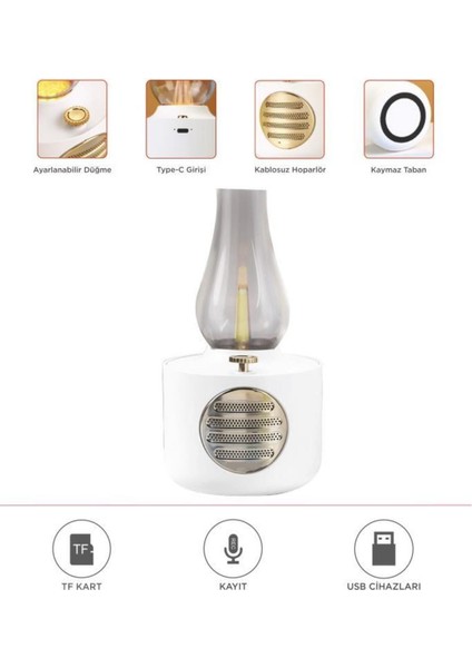 Vintage Gaz Lambası Taşınabilir Bluetooth Speaker Ayarlanabilir Işıklı USB Şarjlı
