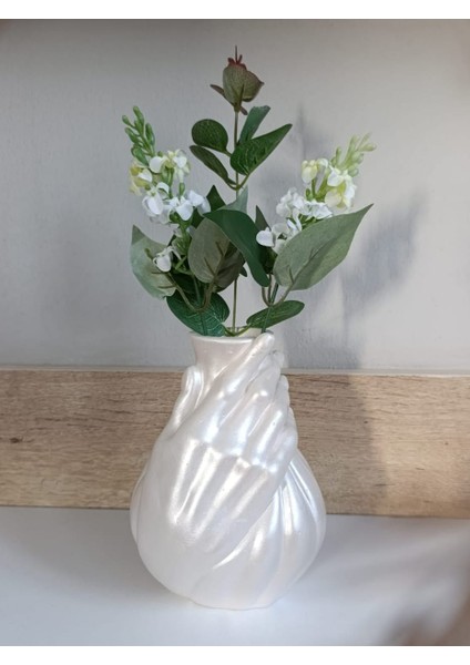 Vazo El Şekilli Vazo Dekoratif Vazo Büyük Boy Sedef Beyaz Renk Yükseklik 18 cm Çap 12 Cm.