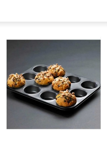Gri 12'li Muffin Kek Kalıbı, 35 x 27 Cm, Pratik ve Dayanıklı Mutfak Gereci