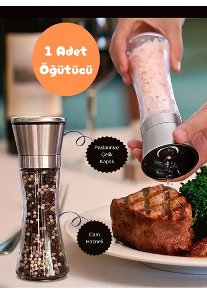 Paslanmaz Çelik Kapaklı Uzun Baharat Öğütücü, Taze Baharatlar Için Ideal.