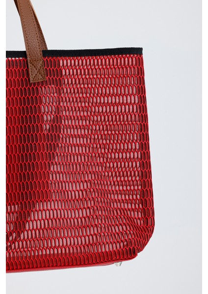 Kadın Kırmızı Petek Desenli Şeffaf Büyük Boy Plaj ve Alışveriş Shopper Tote Omuz Çantası indirimleri