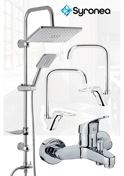 Mix Krom 3 Parça Banyo Mutfak Evye Lavabo Batarya Musluk Seti Duş Bataryası Evye Musluk