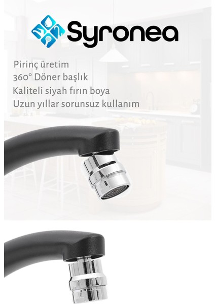 Istanbul Siyah Mutfak Eviye Bataryası Aç Kapa Musluk 360 Derece Döner Perlatörlü fiyatları