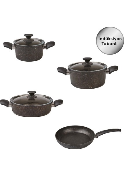 Siyah Biogranit 7 Parça Indüksiyon Tencere Seti, Dayanıklı ve Şık Mutfak Ürünü fiyatları