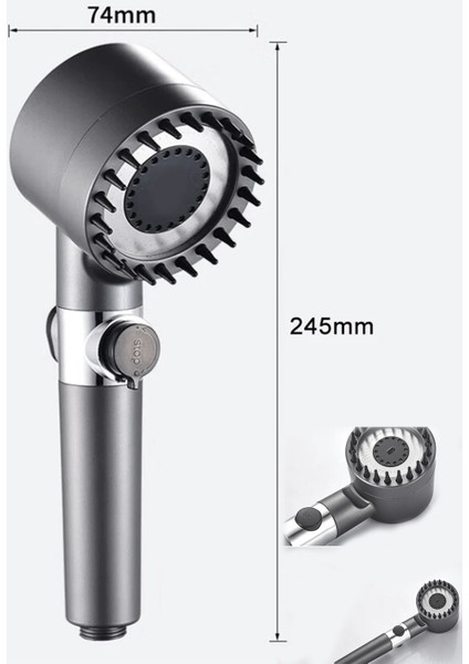 Drafc Yeni Nesil Masajlı 3 Fonksiyonlu Gri Renk Start-Stop Ultra Kaliteli Sağlam Basınçlı Duş Başlığı indirimleri