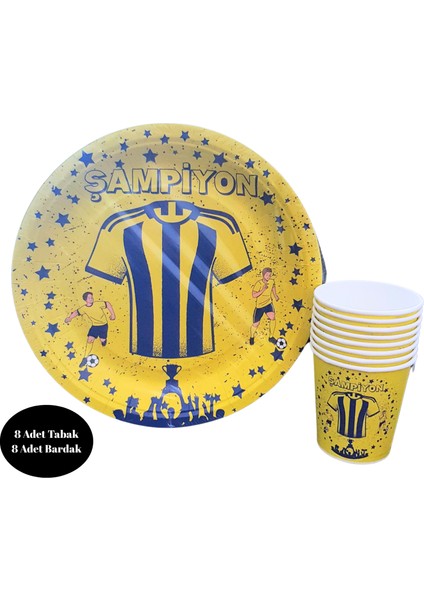 Sarı Lacivert Taraftar Karton Tabak Bardak 8 Li Set