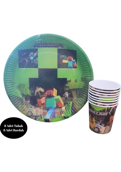 Minecraft Karton Tabak Bardak 8 Li Set