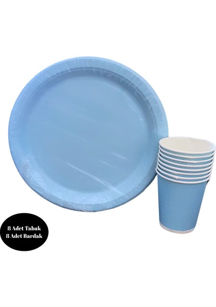 Mavi Karton Tabak Bardak 8 Li Set