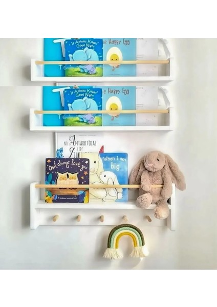 50X9 3'lü Mdf Çocuk Odası Montessori Eğitici Set, Askılık Raf, Kitaplık, Banyo, Antre Hol, Giriş Askılık, Mutfak Gereçleri