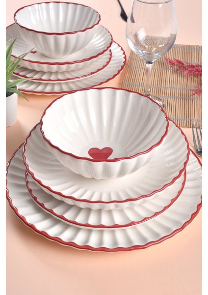 2'li Kalp Desenli Çorba Kasesi, 16CM, Kırmızı, Şık ve Kullanışlı Set
