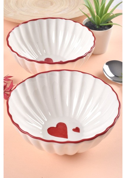 2'li Kalp Desenli Çorba Kasesi, 16CM, Kırmızı, Şık ve Kullanışlı Set modelleri