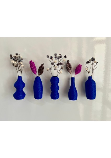 Miniflora - 5'li Magnetli Mini Vazo - Saks Mavisi