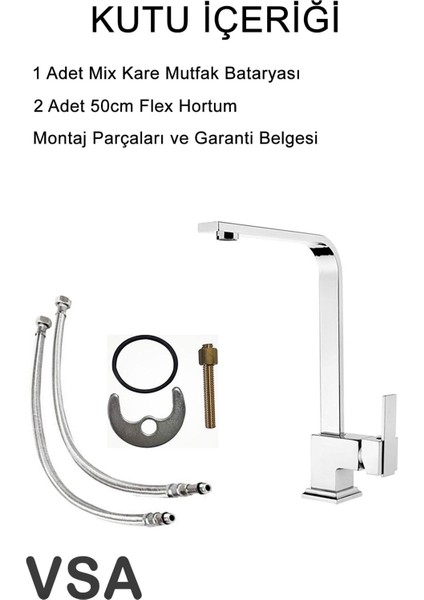 Mix Kare Kuğu Mutfak Lavabo Bataryası Aç Kapa 5 Yıl Garantili indirimleri