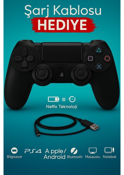 Doubleshock 4 Kablosuz Titreşimli Oyun Kolu – PS4 / PC Uyumlu, Çift Motorlu, Ergonomik Tasarım