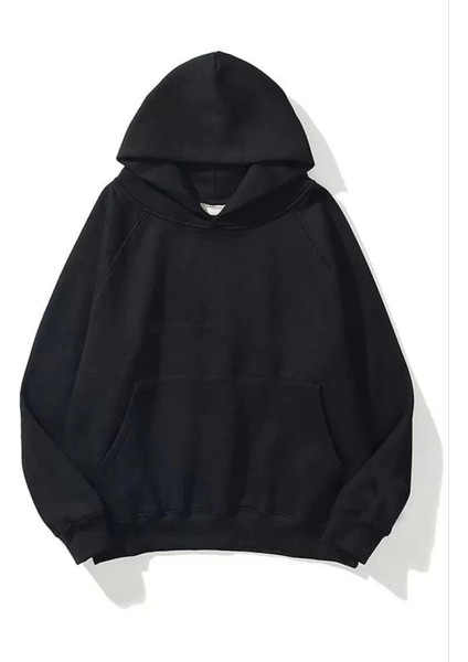 Pamuklu Unisex Kapşonlu Sweatshirt - Siyah