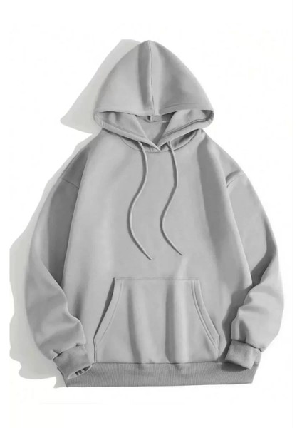 Pamuklu Unisex Kapşonlu Sweatshirt - Gri