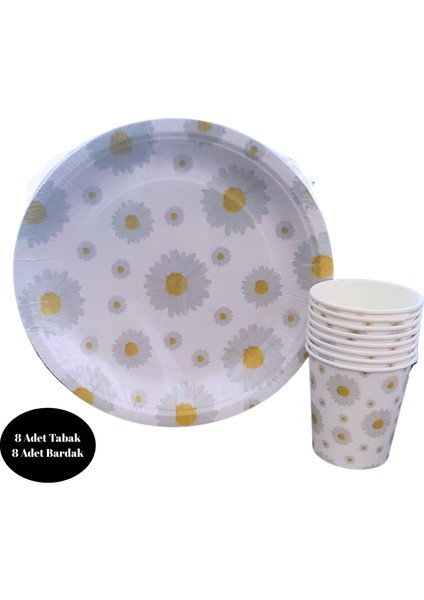 Papatya Karton Tabak Bardak 8 Li Set