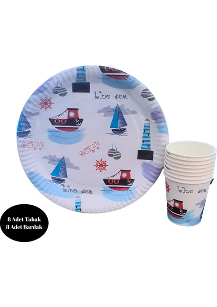 Denizci Karton Tabak Bardak 8 Li Set
