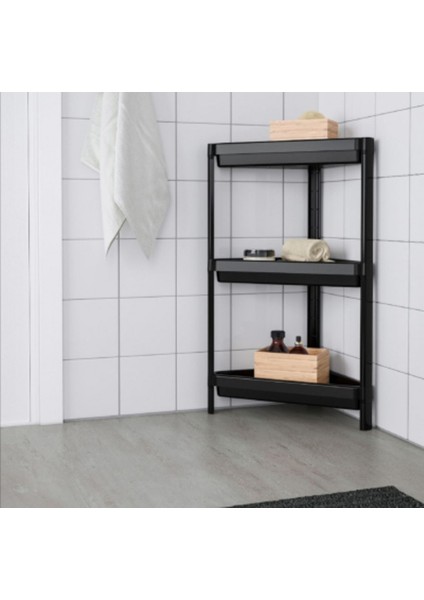 Üçgen Siyah Plastik Raf Ünitesi - Pratik ve Şık Depolama Çözümü