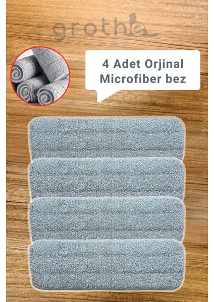 Yıkama Kolay Microfiber Sprey Mop Yedek Bez 4'lü Set Gri ve Krem