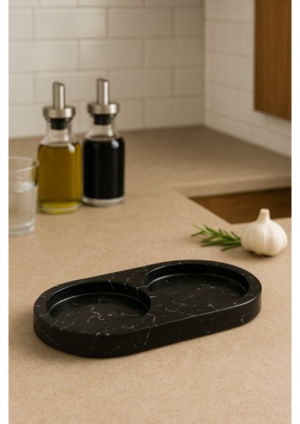 Mermer Desenli Yağdanlık Standı, Siyah Şık Dekoratif Tasarım