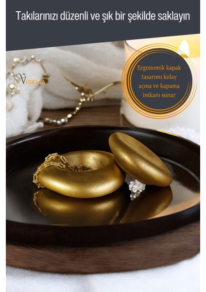 Takı Kutusu Takı Organizer Kapaklı Kutu Takı Düzenleyici Altın Eskitme Renk Model 2