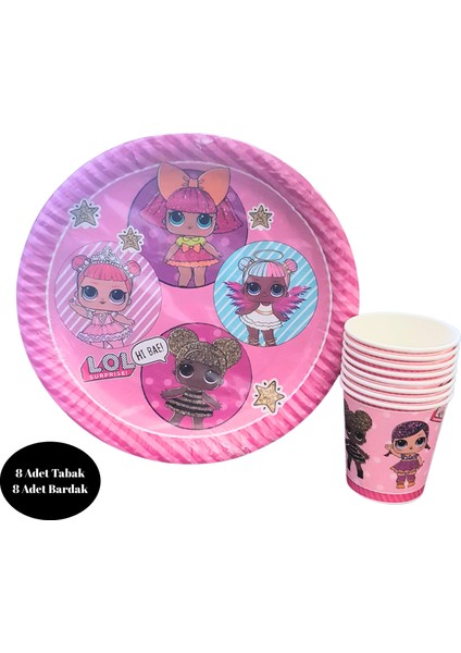 Lol Bebek Karton Tabak Bardak 8 Li Set