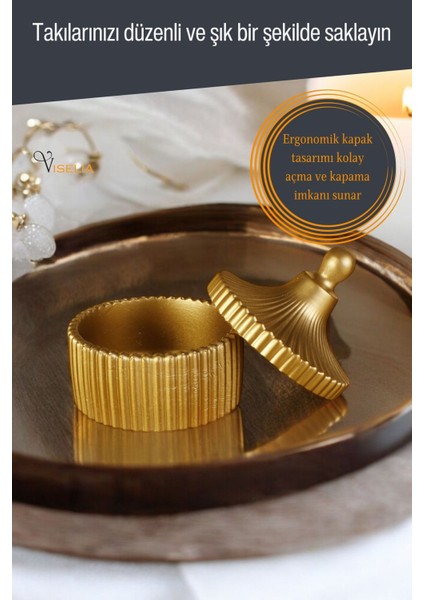 Takı Kutusu Takı Organizer Kapaklı Kutu Takı Düzenleyici Altın Renk Model 10
