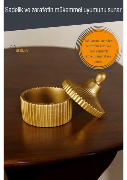 Takı Kutusu Takı Organizer Kapaklı Kutu Takı Düzenleyici Altın Renk Model 10