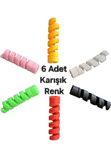 6 Adet Esnek Silikon Spiral Kablo Koruyucu Şarj Kablosu Kulaklık Kablosu Koruyucu Yüksek Kalite