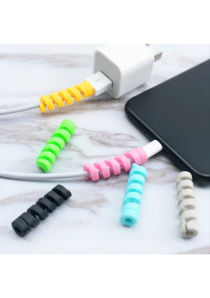 6 Adet Esnek Silikon Spiral Kablo Koruyucu Şarj Kablosu Kulaklık Kablosu Koruyucu Yüksek Kalite modelleri