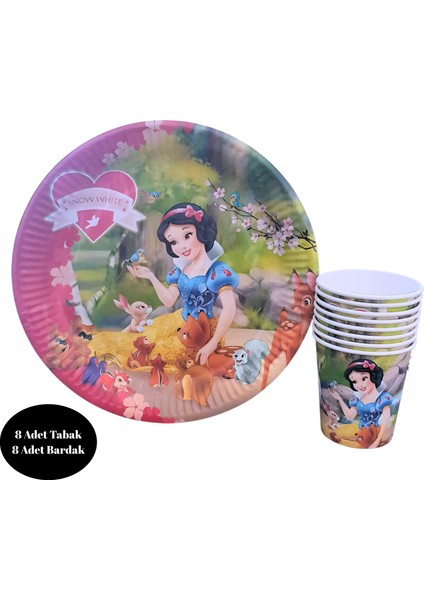 Pamuk Prenses Karton Tabak Bardak 8 Li Set