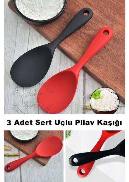 3'lü Renkli Ultra Sert Silikon Servis Kaşığı Seti, Asılabilir, Yanmaz, Yapışmaz fiyatları