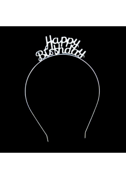 Happy Bithday Gümüş Renkli Metal Taç