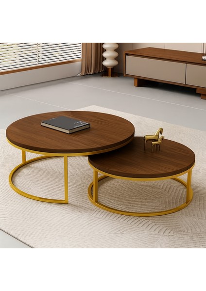 Gold Ikili Orta Sehpa Koyu Ceviz