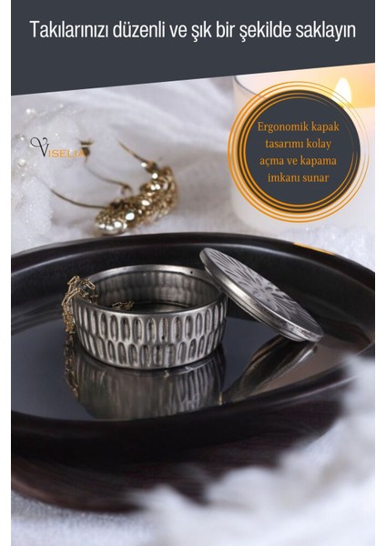Takı Kutusu Takı Organizer Kapaklı Kutu Takı Düzenleyici Gümüş Eskitme Renk Model 15