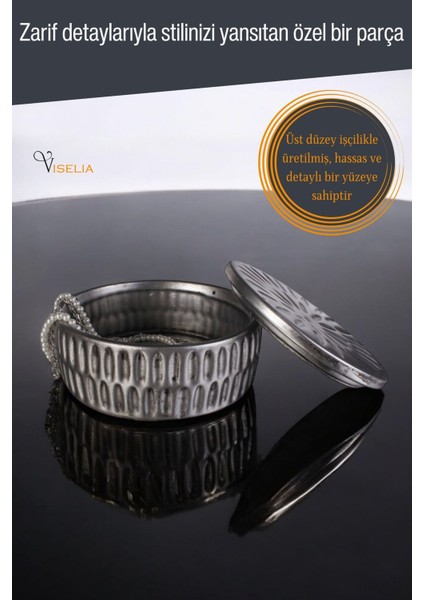 Takı Kutusu Takı Organizer Kapaklı Kutu Takı Düzenleyici Gümüş Eskitme Renk Model 15