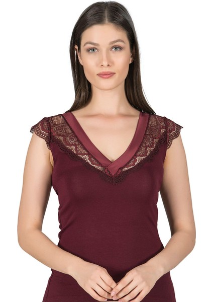 Kadın Pamuklu Modal Saten Yaka Dantelli Atlet