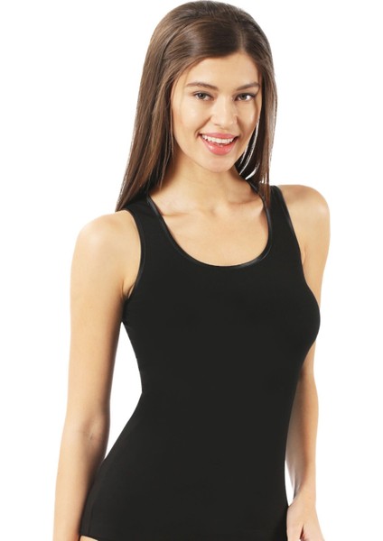 Kadın Pamuklu Modal Rahat Esnek U Yaka Saten Biyeli Kalın Askılı Atlet